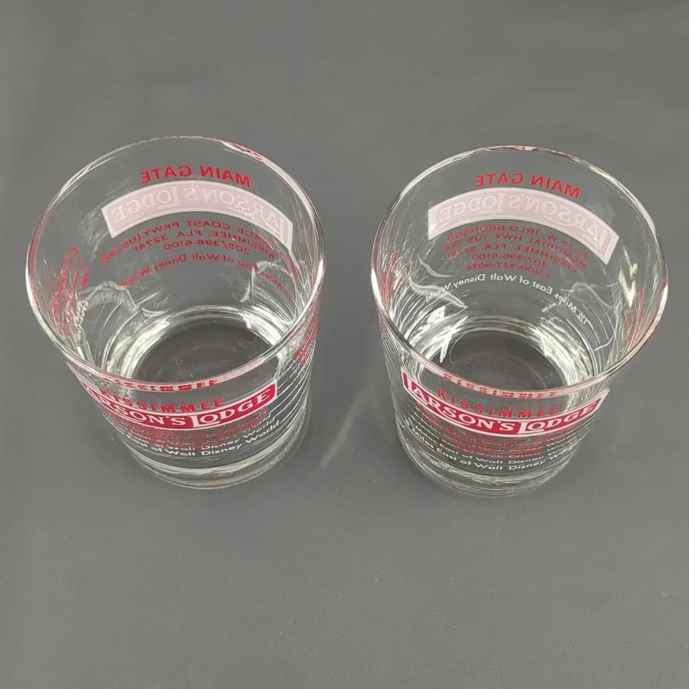 Vintage Larsons Lodge Kissimmee Florida Souvenir Glasses Set of 2 Disney World